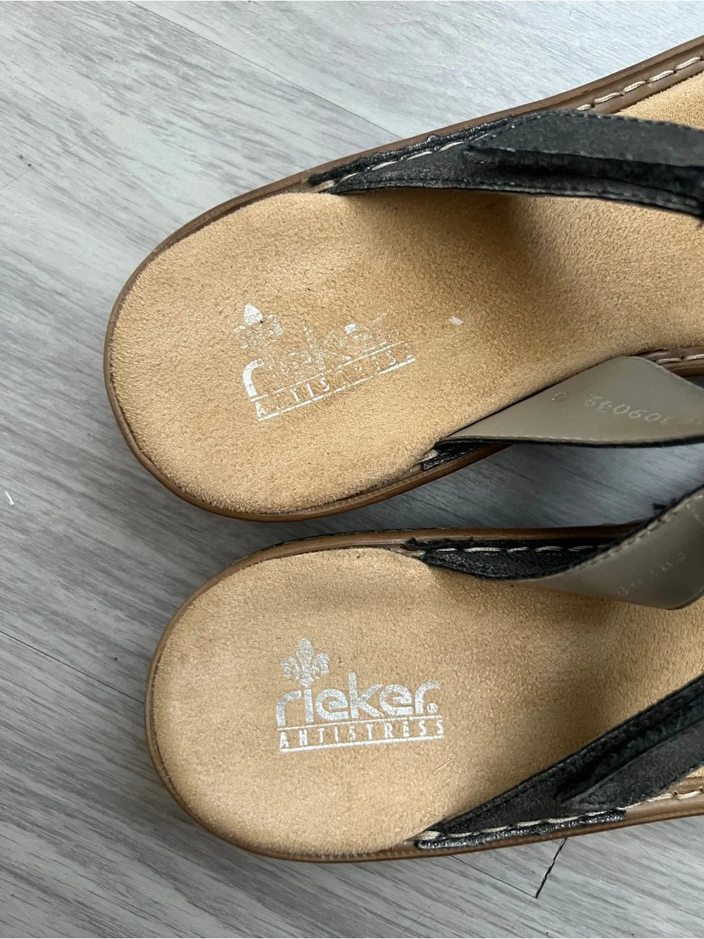 Rieker Metallic Black Textured Slide Sandals